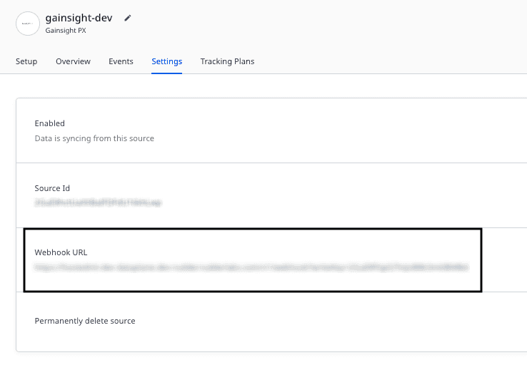Gainsight PX source webhook URL