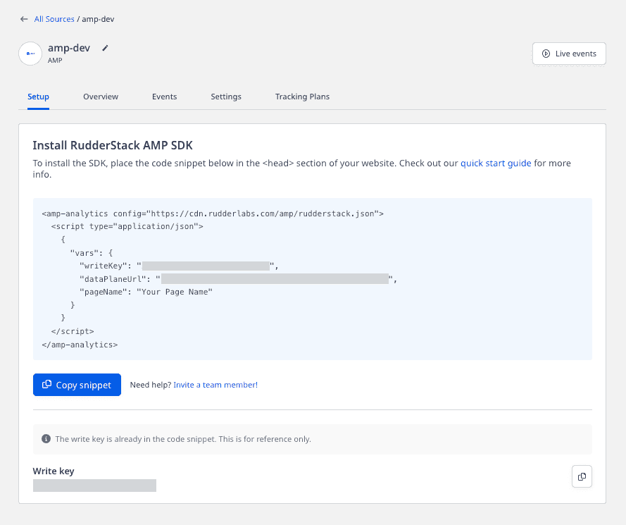 AMP source write key