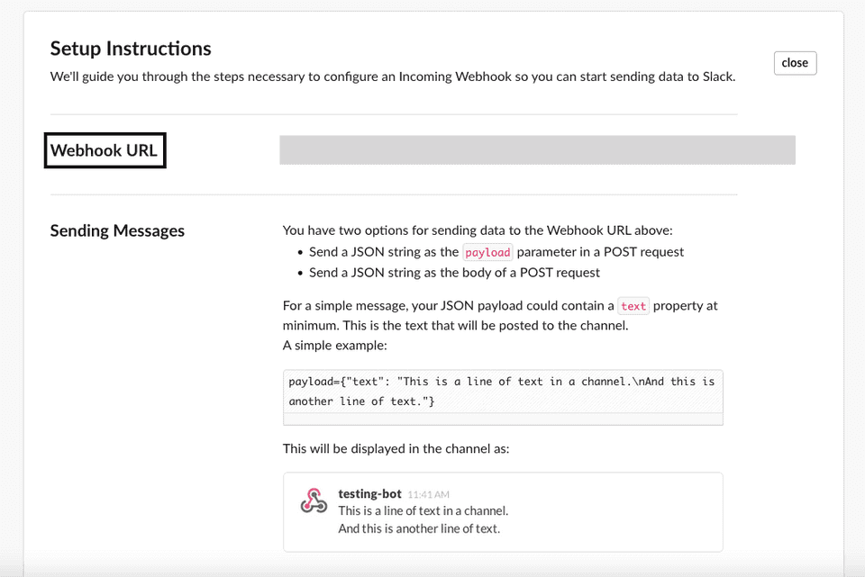 Slack connection settings